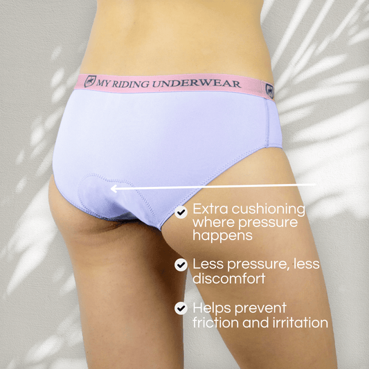 Women’s padded riding briefs with feature description