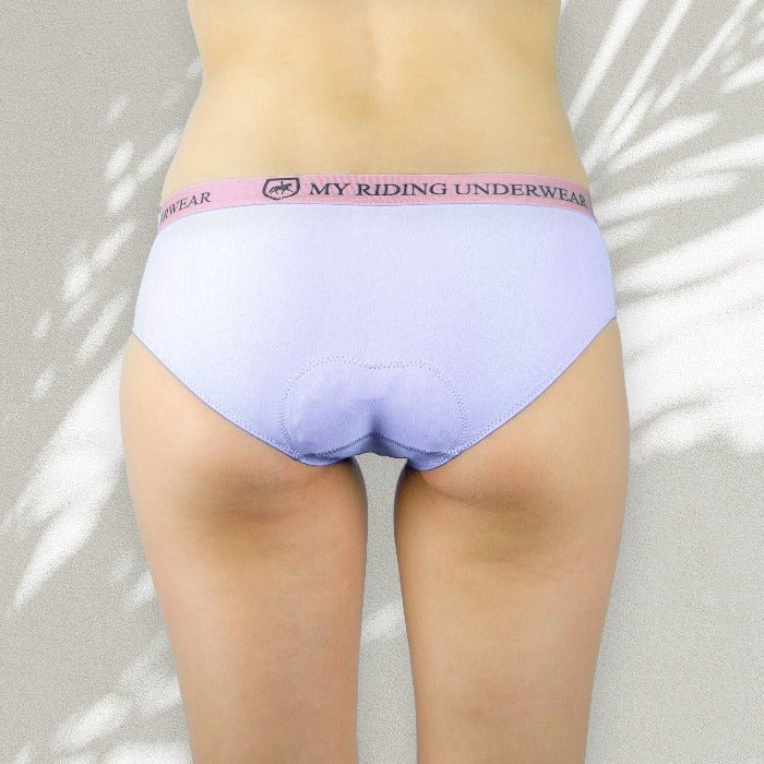 Back view of women’s padded riding briefs